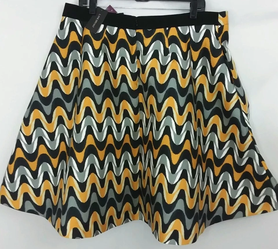 Lane Bryant 圆裙全新盒装打褶黑色黄色及膝涤纶 $55 — 第 3/4 张图片