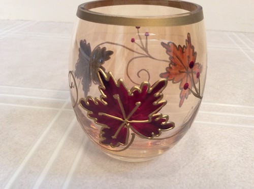 “elements”Set of Three Glass Votives. Raised Leaf Design. Fall Colors-NEW in Box - Picture 2 of 12