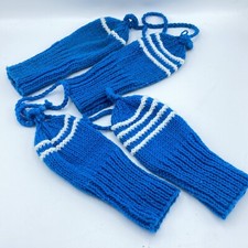 Vintage 1960  s Blue/White Handmade Knit Crochet Wood Golf Club Headcovers 1-4