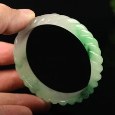 57mm White Green Jadeite Jade Bangle Bracelet Burma Jade Hand-carved 11863