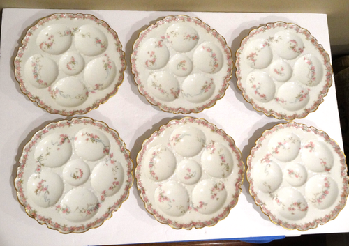 Antique Haviland & CO Limoges France Oyster Plates with Pink Flowers 9" Set of 7 - Picture 2 of 8