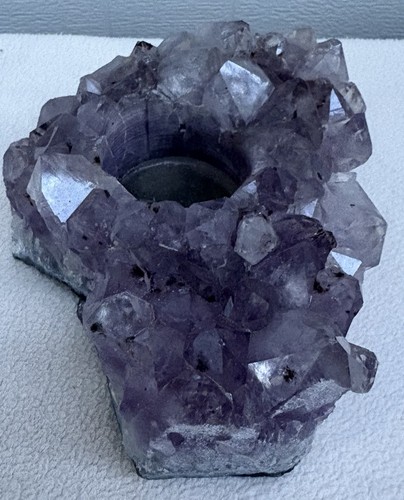 Portacandela geode a grappolo pietra preziosa cristallo ametista vintage portacandele tè - Foto 5 di 9