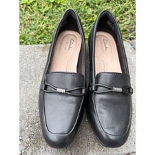 Clarks Collection Black Leather Ultimate Comfort Loafers Low Block Heel Size 6 M