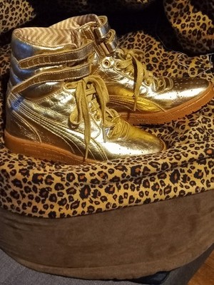 PUMA Gold High Top Athletic Sneakers Lace Up Hook & Loop Rubber Outsole