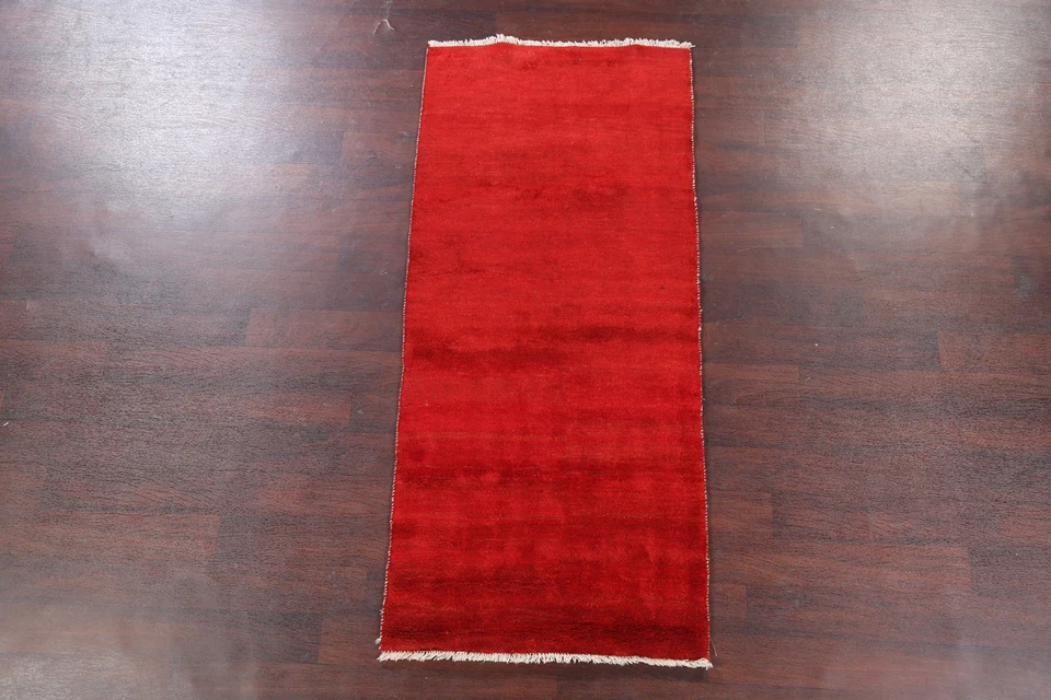 Handgefertigt Solides Rotes Gabbeh Teppich Läufer 0.9x1.8m Moderne Orientalisch - Bild 2 von 4