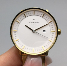 Nordgreen Philosopher Watch Womens 35mm White Dial Gold Tone Date New Battery