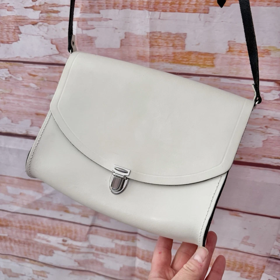 Cambridge Satchel Company Large Push Lock Crossbody Bag white Leather Preppy - Image 2 of 4