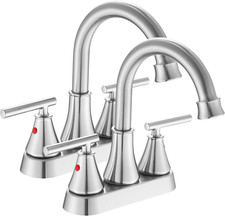 Bathroom Sink Faucet 4 Inch 2 Handle Centerset Brushed Nickel Lead-Free Modern B