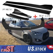 For Hyundai Veloster Black Front Bumper Lip/Rear Canards/Side Skirts 86.6"/2.2m