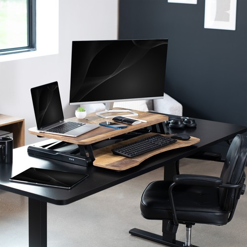 VIVO Elevador de monitor de escritorio de pie de madera recuperada 32" para sentarse sobremesa - Imagen 8 de 8