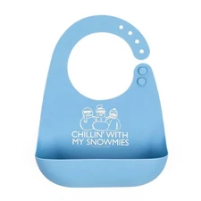 Bella Tunno Tots Silicone Feeding Bib Pocket Holiday Blue Chillin' w My Snowmies