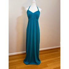 Express Halter Maxi Dress S Teal Blue Empire Waist Jersey Knit NWT Beach Cruise