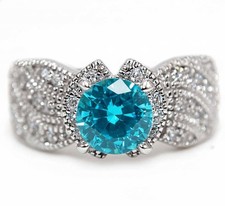 2CT Aquamarine  White Topaz 925 Solid Sterling Silver Ring Jewelry Sz 9