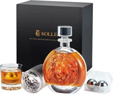Engraved Lion Whiskey Decanter Set Gift for Men, Including 2 Lion-Engraved Shot 