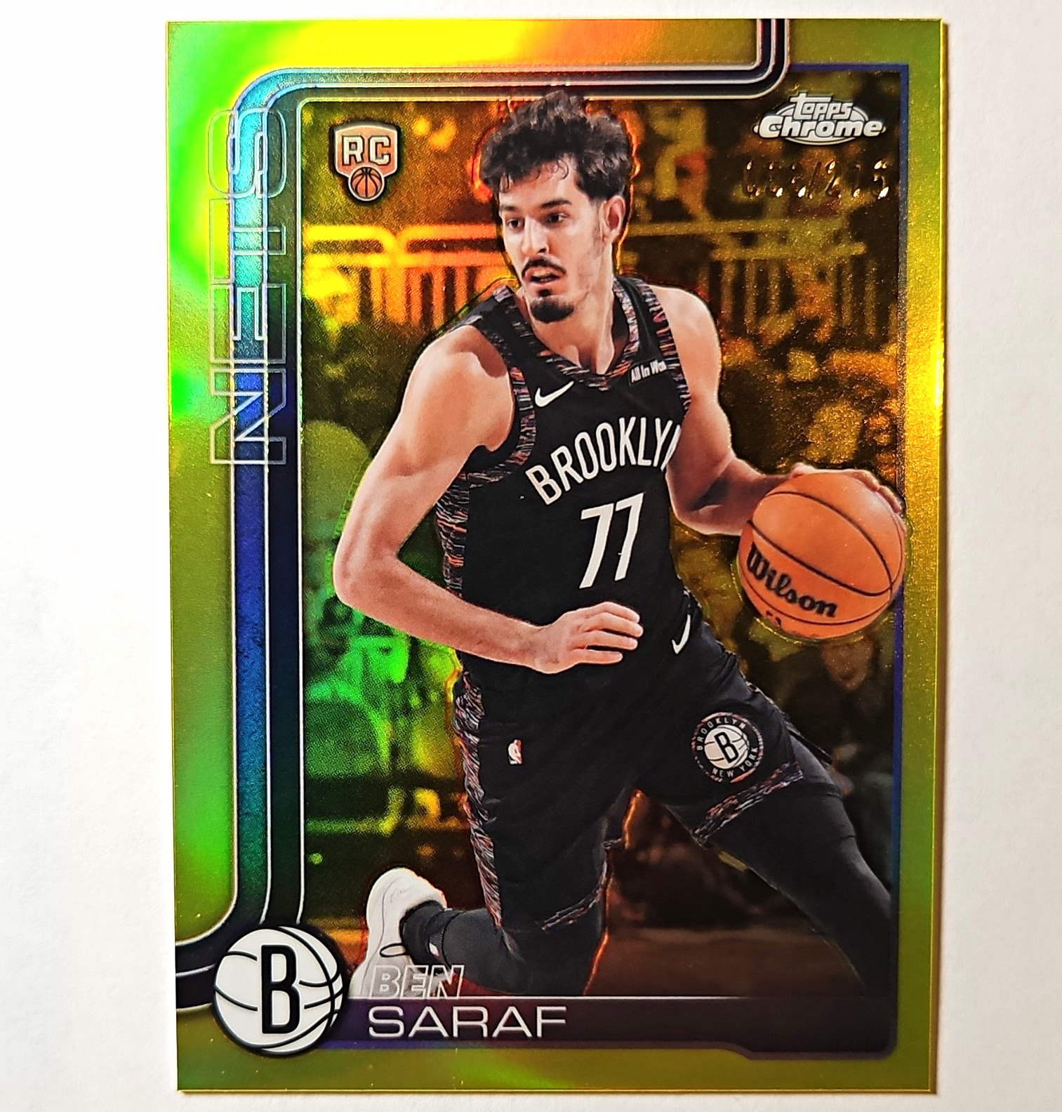 Ben Saraf 2025-26 Topps Chrome Update True Yellow /275 RC #176 Brooklyn Nets