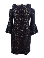 Xscape Women's Cold-Shoulder Lace Sheath Dress (4, Black/Nude)