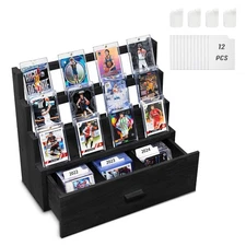 Emfogo Trading Card Display, 3-Tier Card Display Case with Custom Drawer, Woo...