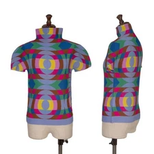 ISSEY MIYAKE me Stretch Pleats Psyche Print T-shirt Size F(K-158975)