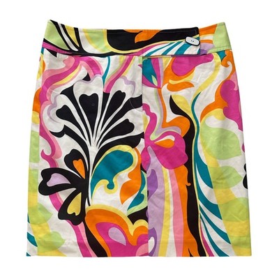 DAVID MEISTER Women s Multicolor Cotton Blend Skirt Size 4 Abstract Print USA