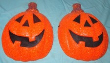 LOT OF 2 Vintage Halloween PLASTIC MELTED Popcorn Pumpkin WALL HANGER = Mask