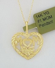 SOLID MOM HEART PENDANT SOLID 14K YELLOW GOLD - New With Tag - FREE CHAIN