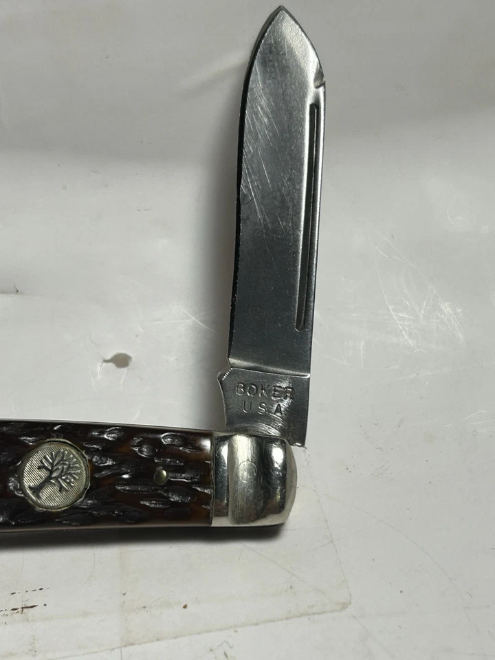 Navaja de Bolsillo Congreso de 2 Hojas Marca Boker Tree 6598 EE. UU. Refuerzos de Paso Plateado Foto 3 de 4