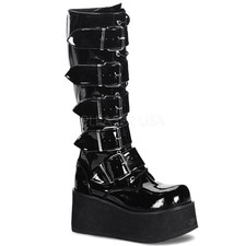 Pleaser Punk Knee High Platform Buckle Strap Boots Lace-Up Inner Zipper