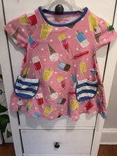 Mini Boden girl s pink ice cream tunic top size 4-5Y short sleeve striped pocket