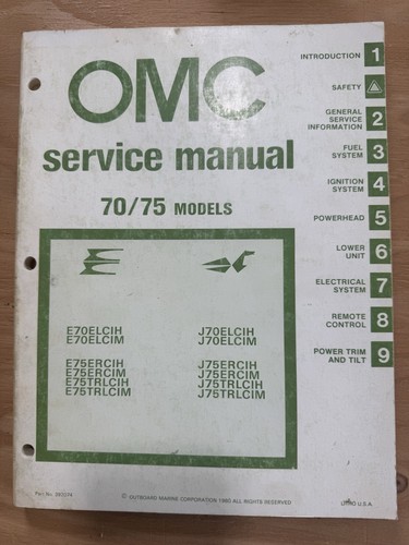 OMC Johnson Evinrude Service Manual 70/75 HP Models 392074 1980 Original