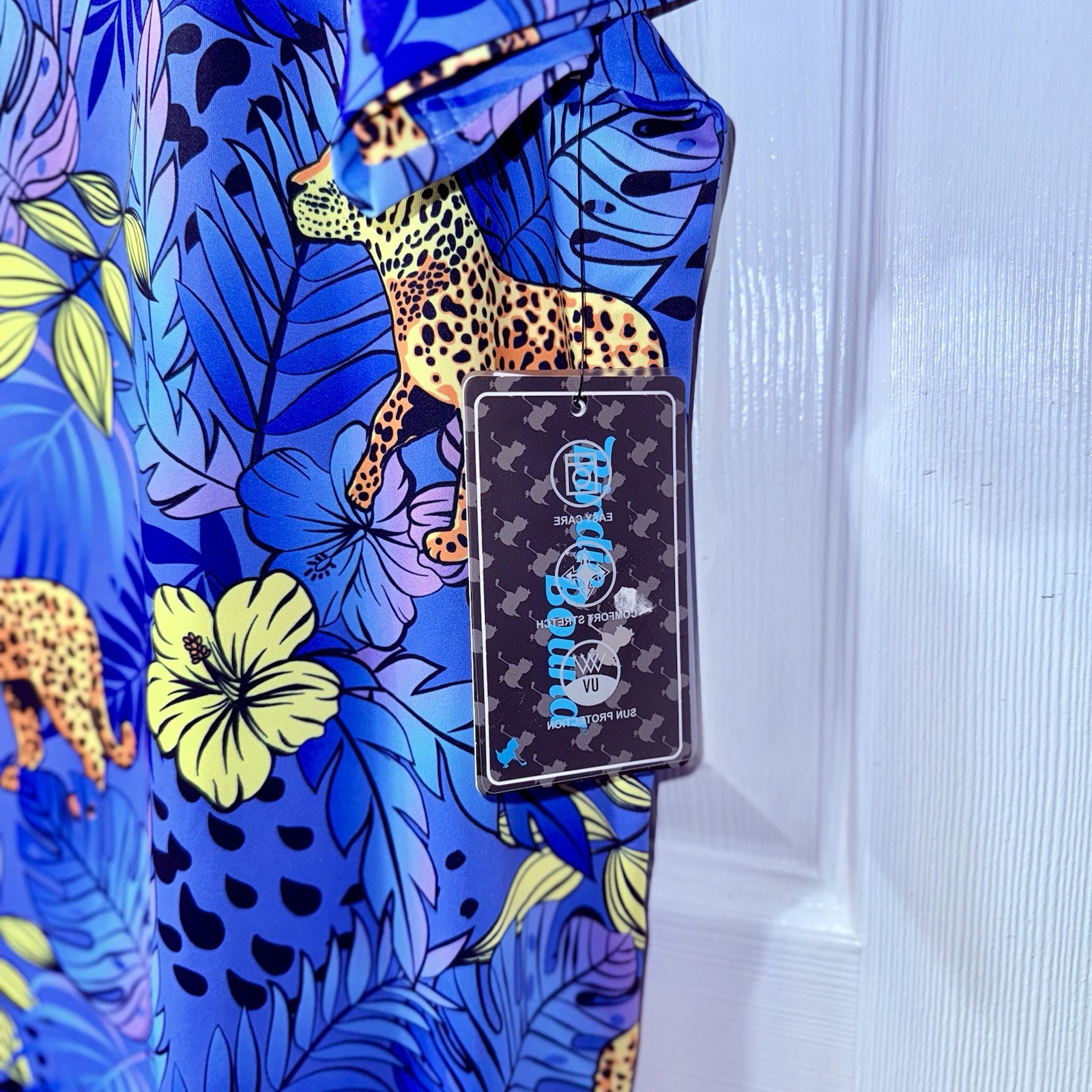 Birdie Bound Leopard Golf Polo Men’s Shirt Jungle Leopard Azure Blue Golf