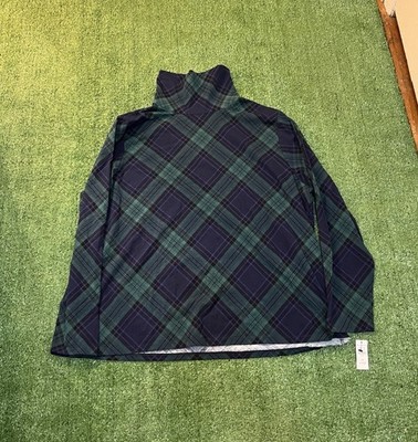 Talbots Top Women 3X Plus Green Navy Blackwatch Plaid Long Sleeve Turtleneck NWT