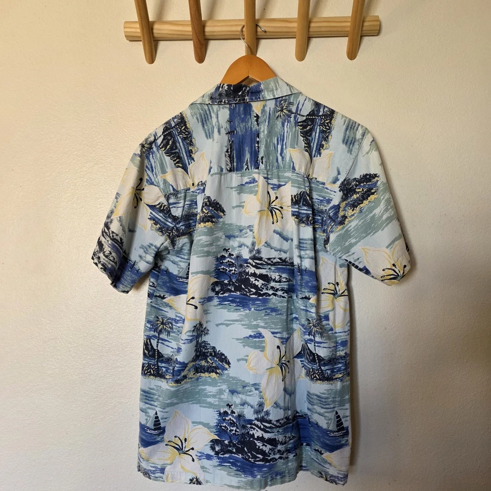 Винтажная мужская гавайская рубашка Cherokee Waikiki Wear Aloha размер Small синий цветочный узор - Изображение 3 из 4