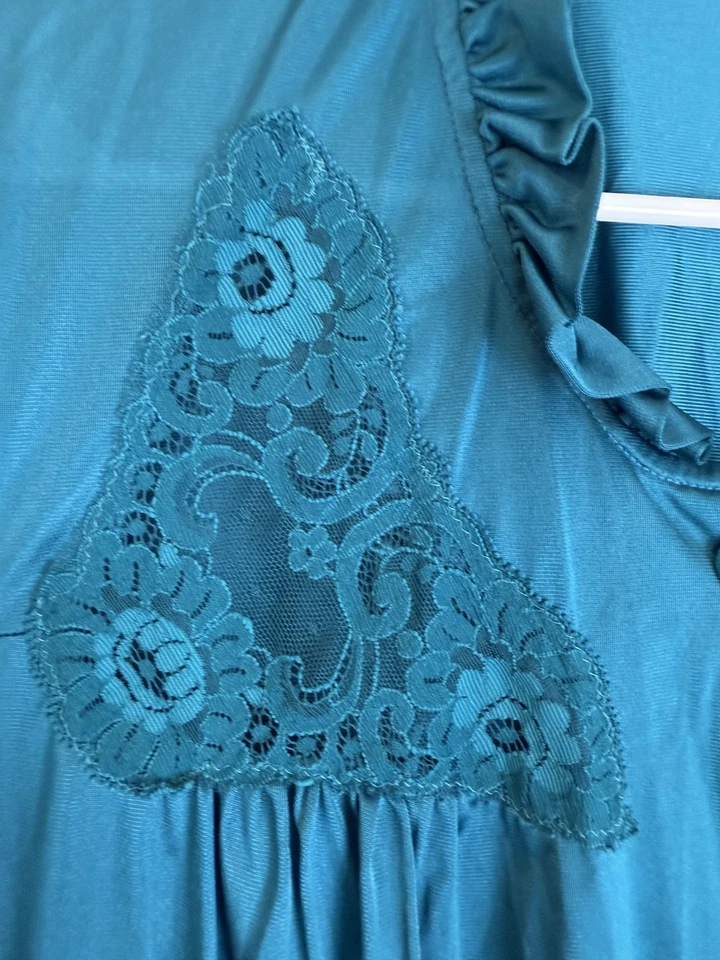 Vintage Lorraine Nightgown Womens 2X Lace Trim Button Front Robe Antron USA 90s - Image 3 of 4