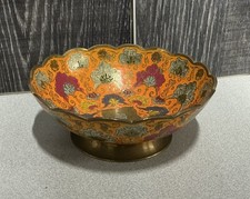 Vintage Cloisonne Brass Bowl Floral