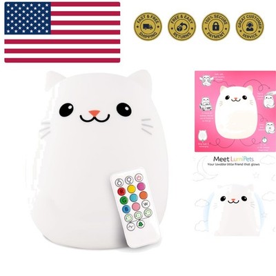 Clive The Cat Squishy Silicone Night Light for Kids | Cute Night Light with R...
