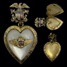 WWII Air Force Navy 10K G.F GOLD Sweetheart Heart LOCKET Pendant Watch Charm Fob