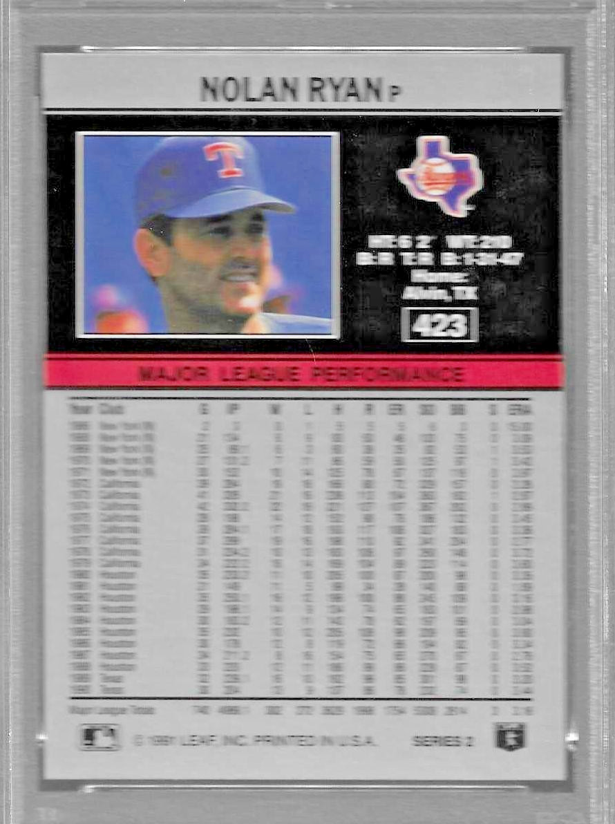 1991 LEAF BASEBALL CARD #423 HOF NOLAN RYAN GRADED PSA 10 GEM MINT TEXAS RANGERS view 5