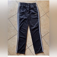 Adidas Women Black Fleece Lined Track Pants White 3 Stripe Joggers Small