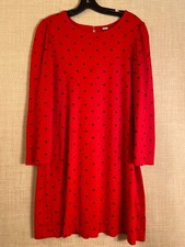Old Navy trapeze & swing long sleeve dress size L red with purple polka dots