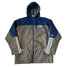 Vintage Adidas Puffer Jacket Boy's XL Olive Navy Full Zip Quilted Lined Hooded