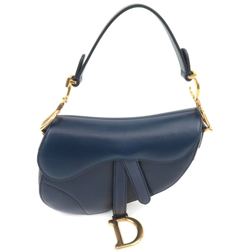 Christian Dior Mini Saddle Leather Handbag Navy Gold HDW Authentic