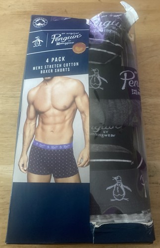 Penguin 4 Pack Mens Stretch Cotton Boxer Shorts Large BNIB - Picture 3 of 5