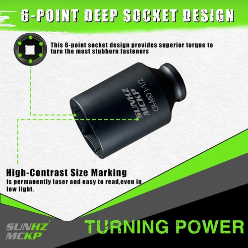 SUNHZMCKP 1/2 Inch Deep Drive Impact Socket, SAE 1-1/2 Socket, CR-MO, 6 Point... - Picture 3 of 8