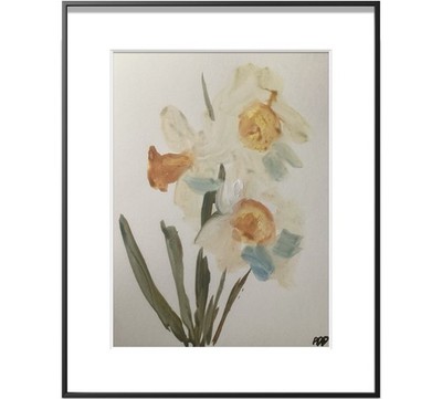 PDQ  Artist Original Painting Daffodil Flower Home Abstract Acrylic 9x12 Paper