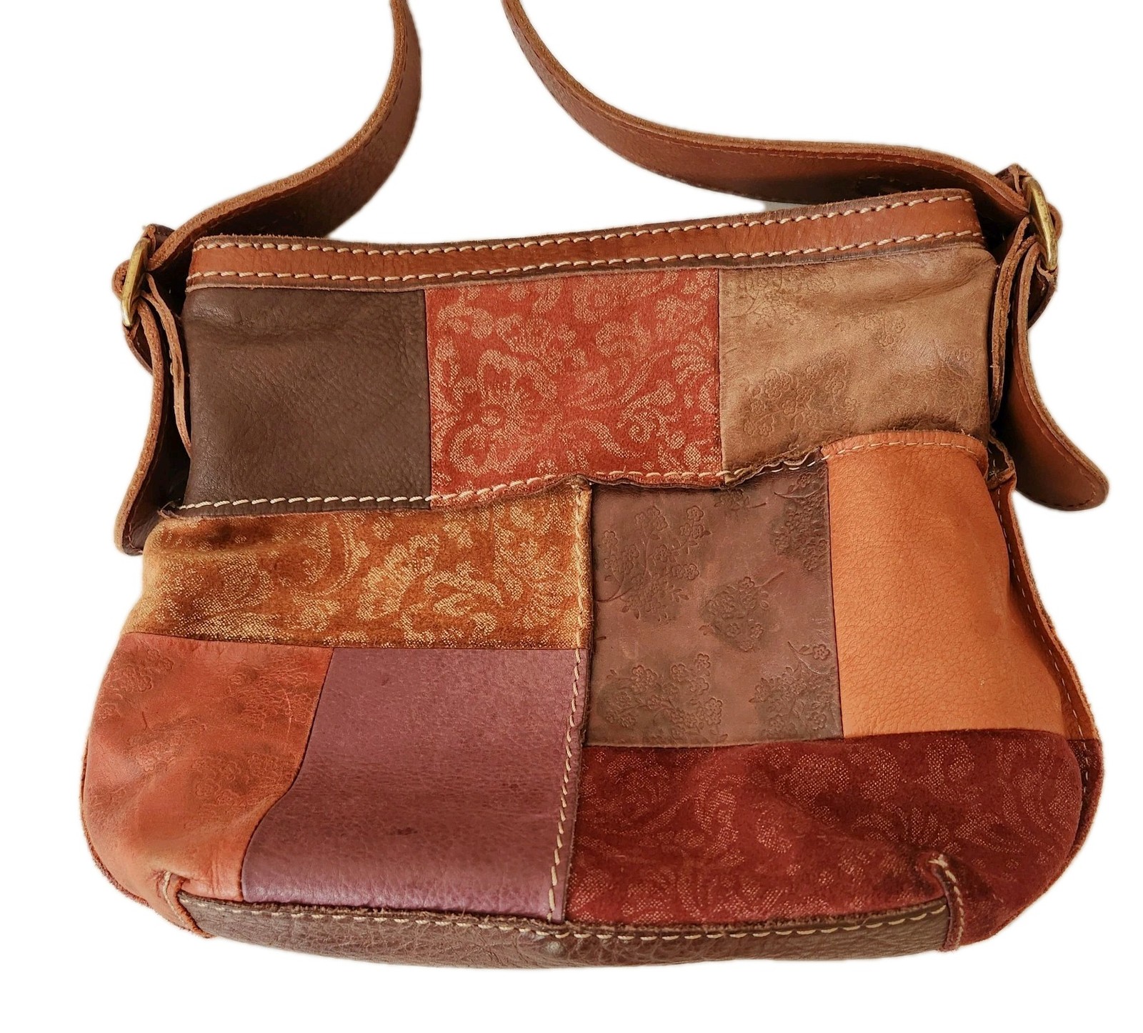 Fossil Leather Color Block Brown Patchwork handba… - image 3