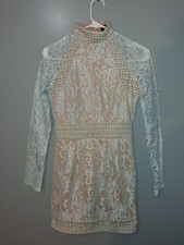 Pretty Little Thing Lace Dress Size 0 Light Blue W/ Nude Lining Paisley Bodycon