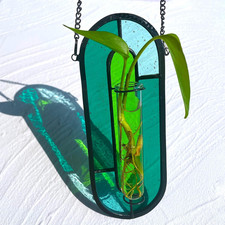 Stained Glass Plant Propagation Station, Hanging Hydroponic Planter with 2 Tubes