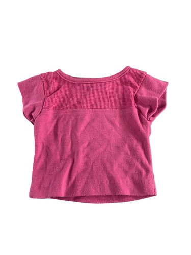 Fame Shirt Girls Small Pink Waffle Knit Yoke Cap Sleeve Cropped Tee Crewneck and