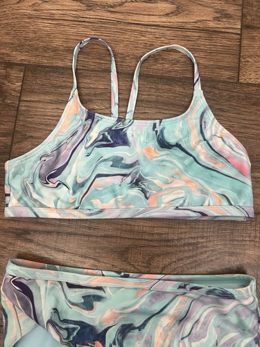 Athleta GIRL Ocean Marble Bikini Top Bottoms 2 Piece Swimsuit XXL 16 - Picture 2 of 6