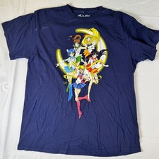 Sailor Moon Anime Graphic T Shirt Men's Size Large Navy Blue Cotton